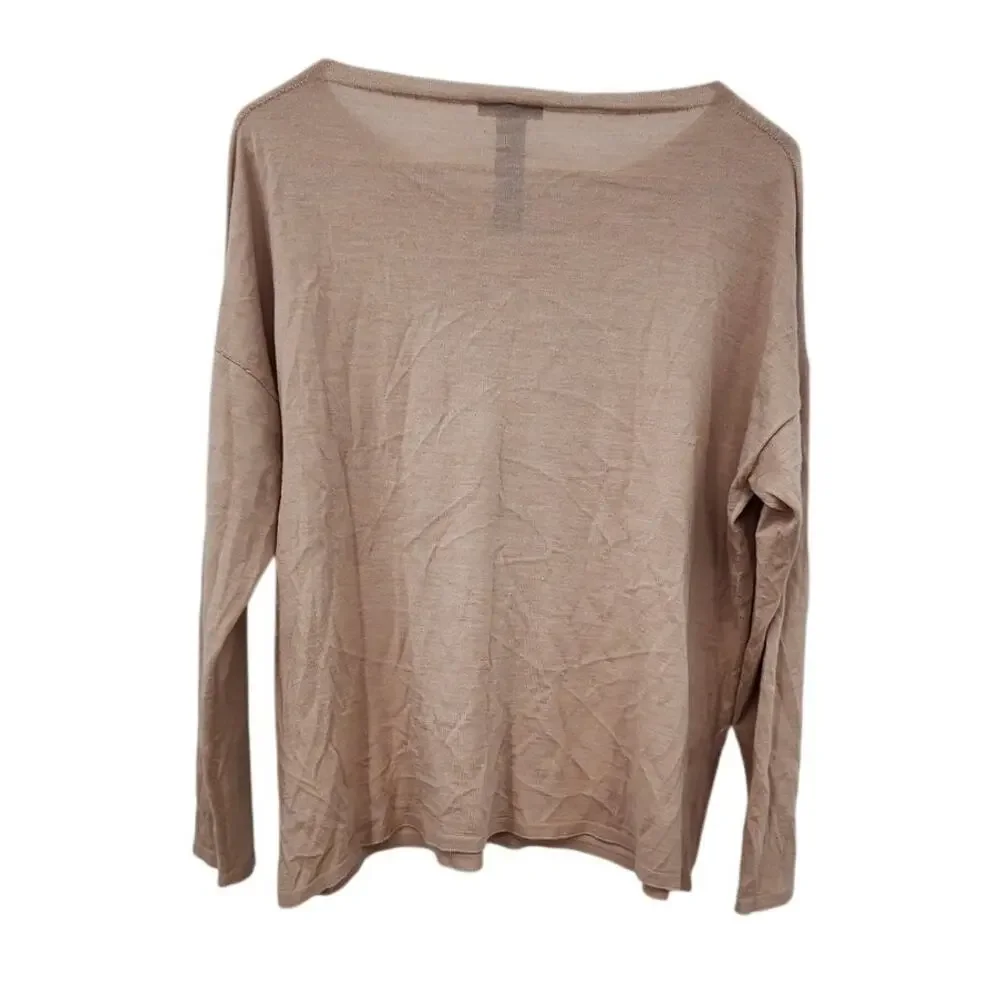 Eileen Fisher Seamless Merino Silk Cashmere Bateau Neck Sweater Size Medium Tan‎